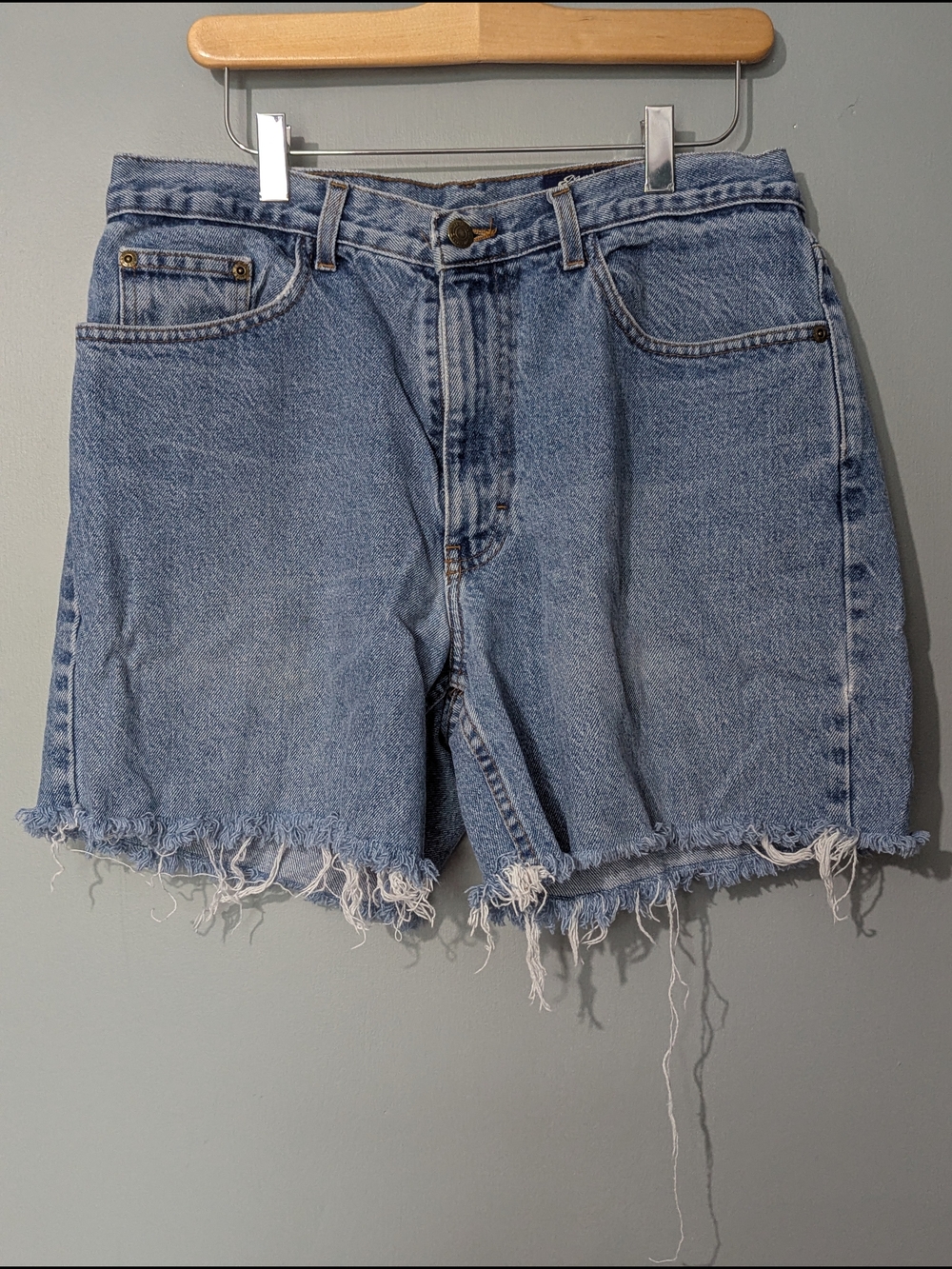 Eddie Bauer Women's High Waisted Light Blue Denim Cutoff Mom-Jean Shorts